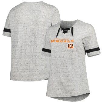 Women's Cincinnati Bengals Heather Gray Plus Size Lace-Up V-Neck T-Shirt