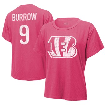 Women's Cincinnati Bengals Joe Burrow Majestic Threads Pink Name & Number T-Shirt