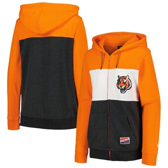 Women's Cincinnati Bengals New Era Orange Color-Block Full-Zip Hoodie