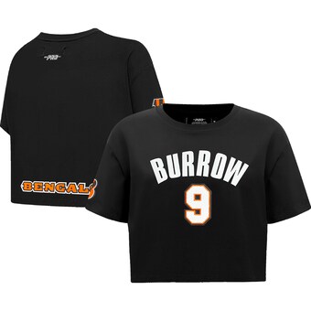 Women's Cincinnati Bengals Joe Burrow Pro Standard Black Player Name & Number Cropped Boxy T-Shirt