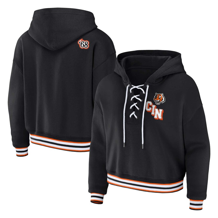 Women's Cincinnati Bengals WEAR by Erin Andrews Black Plus Size Lace-Up Pullover Hoodie