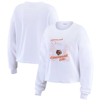 Women's Cincinnati Bengals WEAR by Erin Andrews White Postcard Cropped Long Sleeve Top