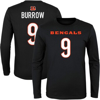 Youth Cincinnati Bengals Joe Burrow Black Mainliner Player Name & Number Long Sleeve T-Shirt