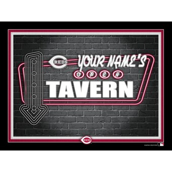 Cincinnati Reds Black 12'' x 16'' Personalized Framed Neon Tavern Print