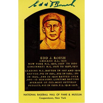 Autographed Cincinnati Reds Edd Roush Fanatics Authentic Hall of Fame Plaque Postcard - JSA Authenticated