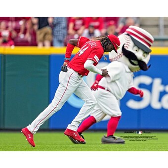 Elly De La Cruz Cincinnati Reds Unsigned Fanatics Authentic Running with Mr. Redlegs Photograph