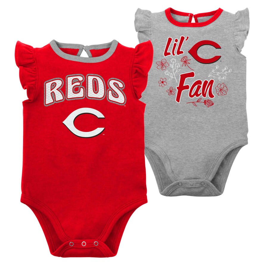 Girls Newborn & Infant Cincinnati Reds Red/Heather Gray Little Fan Two-Pack Bodysuit Set