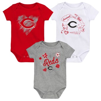 Girls Newborn & Infant Cincinnati Reds Red/White/Heathered Gray 3-Pack Batter Up Bodysuit Set