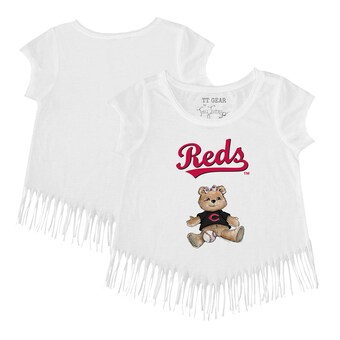 Girls Toddler Cincinnati Reds Tiny Turnip White Girl Teddy Fringe T-Shirt