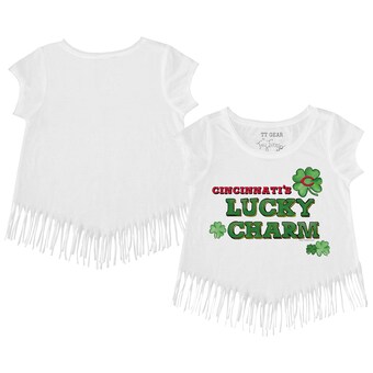 Girls Toddler Cincinnati Reds Tiny Turnip White Lucky Charm Fringe T-Shirt