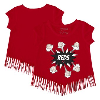 Girls Youth Cincinnati Reds Tiny Turnip Red Baseball Pow Fringe T-Shirt