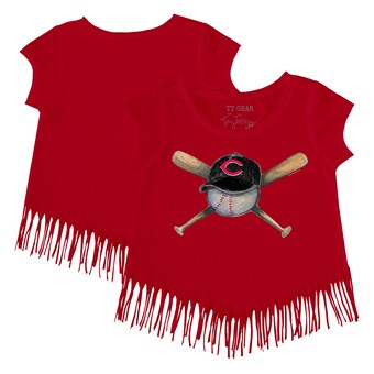 Girls Youth Cincinnati Reds Tiny Turnip Red Hat Crossbats Fringe T-Shirt