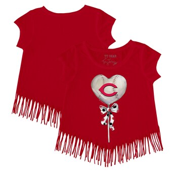 Girls Youth Cincinnati Reds Tiny Turnip Red Heart Lolly Fringe T-Shirt