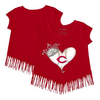 Girls Youth Cincinnati Reds Tiny Turnip Red Tiara Heart Fringe T-Shirt