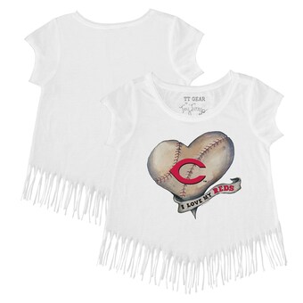 Girls Youth Cincinnati Reds Tiny Turnip White Heart Banner Fringe T-Shirt