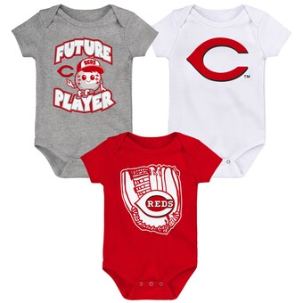 Infant Cincinnati Reds Heather Gray/Red/White Minor League Player Three-Pack Bodysuit Set