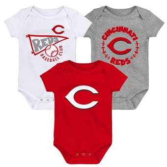 Infant Cincinnati Reds Red/White/Heather Gray Biggest Little Fan 3-Pack Bodysuit Set