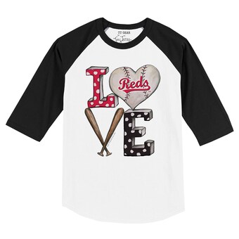 Infant Cincinnati Reds Tiny Turnip White/Black Baseball Love Raglan 3/4 Sleeve T-Shirt