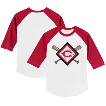 Infant Cincinnati Reds Tiny Turnip White/Red Diamond Cross Bats Raglan 3/4 Sleeve T-Shirt