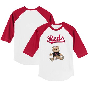 Infant Cincinnati Reds Tiny Turnip White/Red Girl Teddy Raglan 3/4 Sleeve T-Shirt