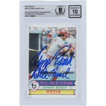 Johnny Bench Cincinnati Reds Autographed 1979 Topps Series 1 #200 Beckett Fanatics Witnessed Authenticated 10 Card with "Little General" Inscription