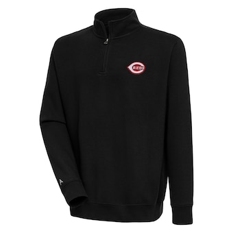 Men's Cincinnati Reds  Antigua Black Victory Quarter-Zip Pullover Top