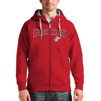 Cincinnati Reds Antigua Red Team Logo Victory Full-Zip Hoodie