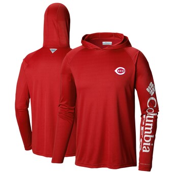 Men's Cincinnati Reds Columbia Red Terminal Tackle Long Sleeve Hoodie T-Shirt