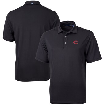 Men's Cincinnati Reds  Cutter & Buck Black Virtue Eco Pique Recycled Polo