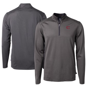 Men's Cincinnati Reds Cutter & Buck Black/Gray City Connect Virtue Eco Pique Micro Stripe Recycled Quarter-Zip Pullover Top