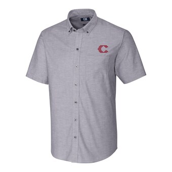 Men's Cincinnati Reds Cutter & Buck Charcoal City Connect Big & Tall Stretch Oxford Short Sleeve Dress Shirt