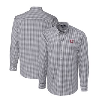 Men's Cincinnati Reds Cutter & Buck Charcoal City Connect Easy Care Stretch Gingham Big & Tall Dress Shirt