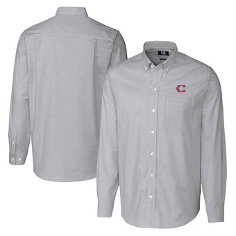 Men's Cincinnati Reds  Cutter & Buck Charcoal City Connect Oxford Stretch Stripe Long Sleeve Button-Down Dress Shirt