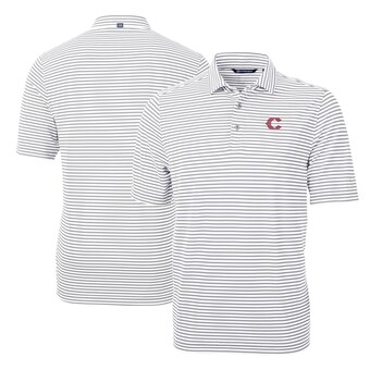 Men's Cincinnati Reds  Cutter & Buck Gray City Connect Virtue Eco Pique Stripe Recycled Polo