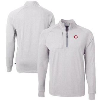 Men's Cincinnati Reds Cutter & Buck Heather Gray Adapt Eco Knit Stretch Recycled Quarter-Zip Pullover Top