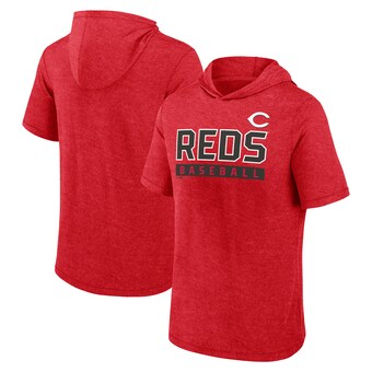 Men's Cincinnati Reds Fanatics Heather Red Push Short Sleeve Pullover Hoodie