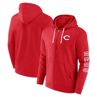 Men's Cincinnati Reds Fanatics Red Offensive Line Up Lightweight Full-Zip Hoodie