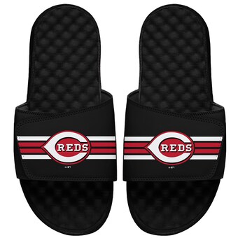 Men's Cincinnati Reds ISlide Black Varsity Stripes Slide Sandals