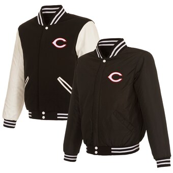 Men's Cincinnati Reds JH Design Black Reversible Fleece Jacket with Faux Leather Sleeves