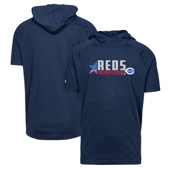 Men's Cincinnati Reds Levelwear Navy Phase Independence Aviation Short Sleeve Pullover Hoodie