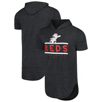 Men's Cincinnati Reds Majestic Threads Black Tri-Blend Hoodie T-Shirt