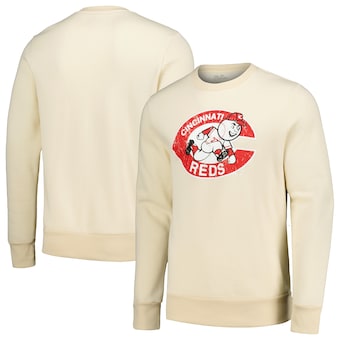 Men's Cincinnati Reds Majestic Threads Oatmeal Fleece Pullover Sweatshirt