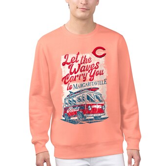 Men's Cincinnati Reds Margaritaville Coral Bus Waves Graphic Pullover Sweatshirt