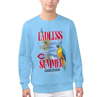 Men's Cincinnati Reds Margaritaville Light Blue Endless Summer Parrot Graphic Pullover Sweatshirt