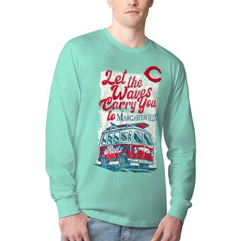 Men's Cincinnati Reds Margaritaville Mint Bus Waves Graphic Long Sleeve T-Shirt