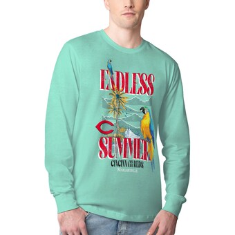 Men's Cincinnati Reds Margaritaville Mint Endless Summer Parrot Graphic Long Sleeve T-Shirt