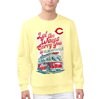 Men's Cincinnati Reds Margaritaville Yellow Bus Waves Graphic Pullover Sweatshirt