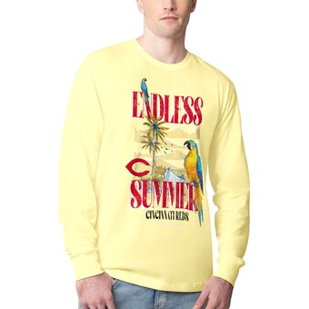 Men's Cincinnati Reds Margaritaville Yellow Endless Summer Parrot Graphic Long Sleeve T-Shirt