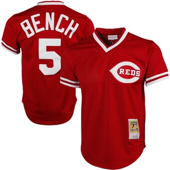 Men's Cincinnati Reds Johnny Bench Mitchell & Ness Red 1983 Authentic Cooperstown Collection Mesh Batting Practice Jersey