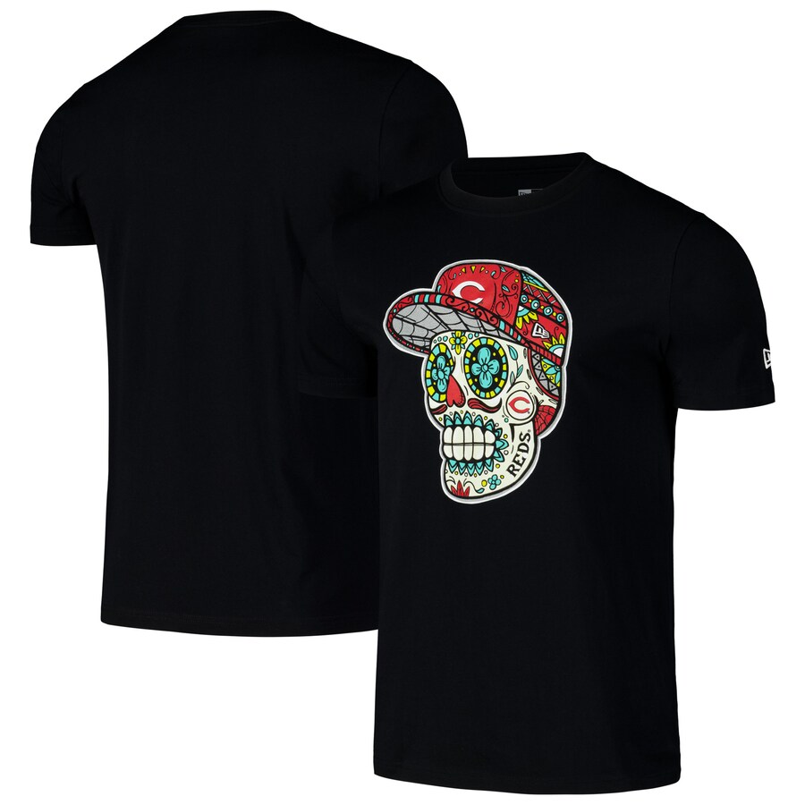 Men's Cincinnati Reds New Era Black Sugar Skulls T-Shirt